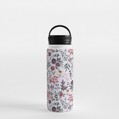 Bright Watercolor Flower - Purple - Handle Lid Water Bottle