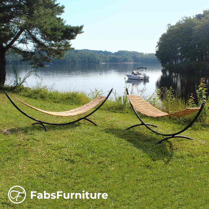 Wooden hammock V1 with curved steel stand