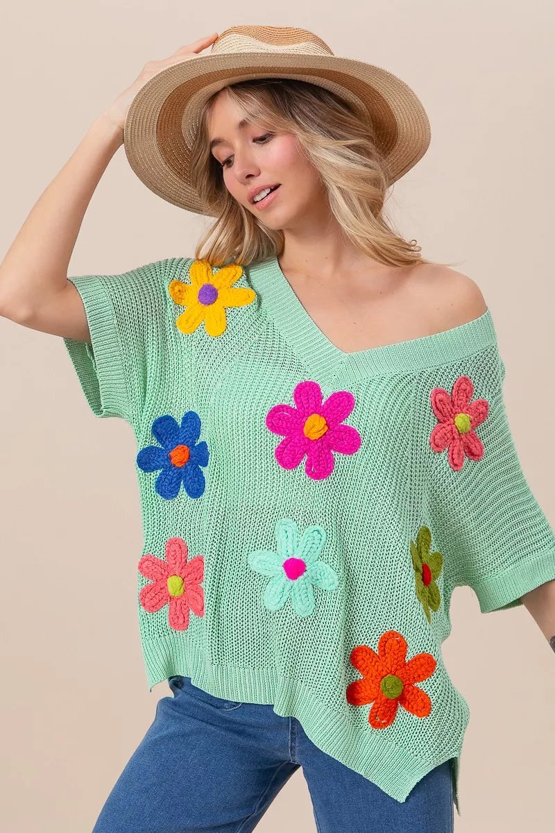 Flower Patches Dolman Sleeve Lightweight Sweater