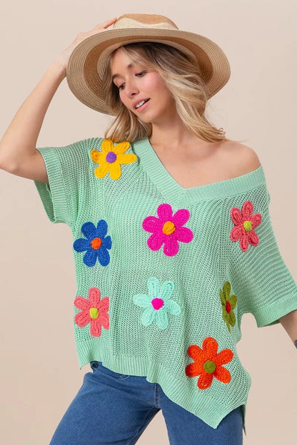 Flower Patches Dolman Sleeve Lightweight Sweater