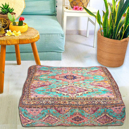 Boho Chic Outdoor Floor Cushion Cover - 24X8 Inches - Square Pillow Case for Garden Party, Pool, Balcony, Patio and More