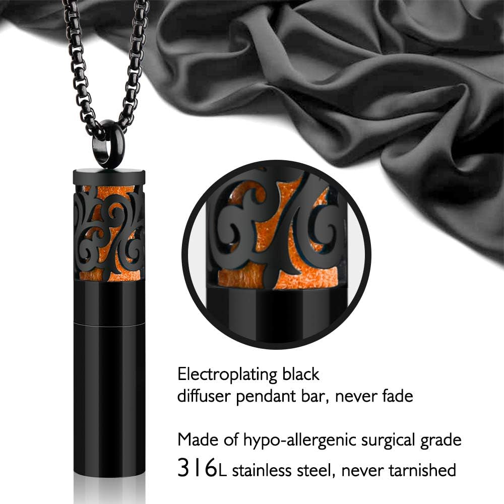 Essential Oil Necklaces for Women/Men, Diffuser Necklace 316L Stainless Steel, Diffuser Pendant for Men with 10 Felt Pads, Aromatherapy Necklace Gift Set for Birthday, Christmas
