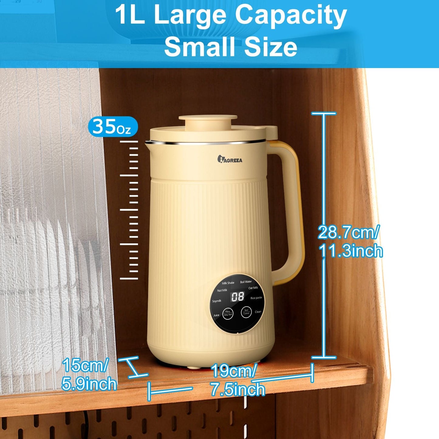 IAGREEA Nut Milk Maker, 35oz Nut/Oat/Almond/Soya/Vegan Juice Beverages Machine - Plant Based Cow Milk Machine Maker, F ood-G rade Stainless Steel Milk Blender, Self-Cleaning