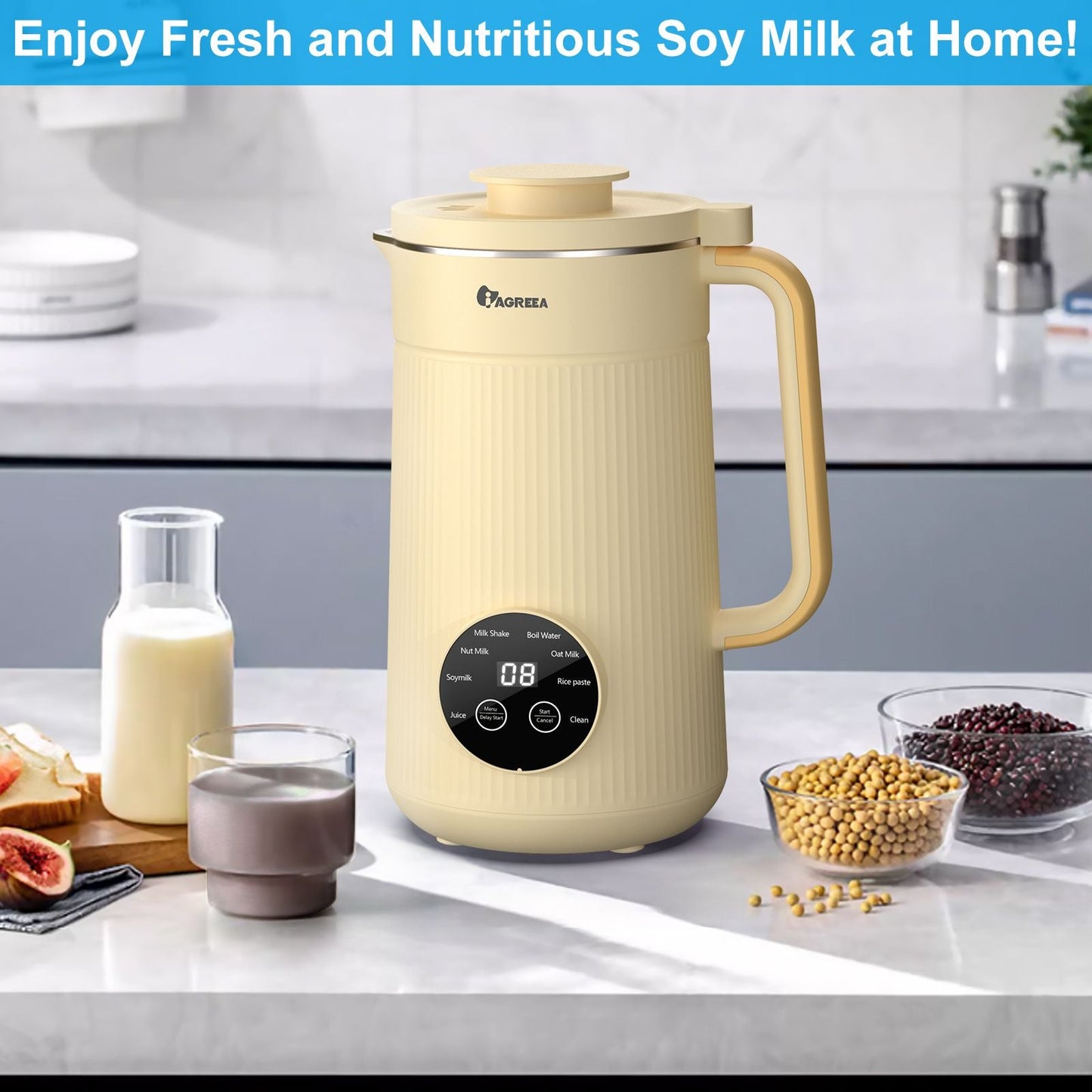 IAGREEA Nut Milk Maker, 35oz Nut/Oat/Almond/Soya/Vegan Juice Beverages Machine - Plant Based Cow Milk Machine Maker, F ood-G rade Stainless Steel Milk Blender, Self-Cleaning