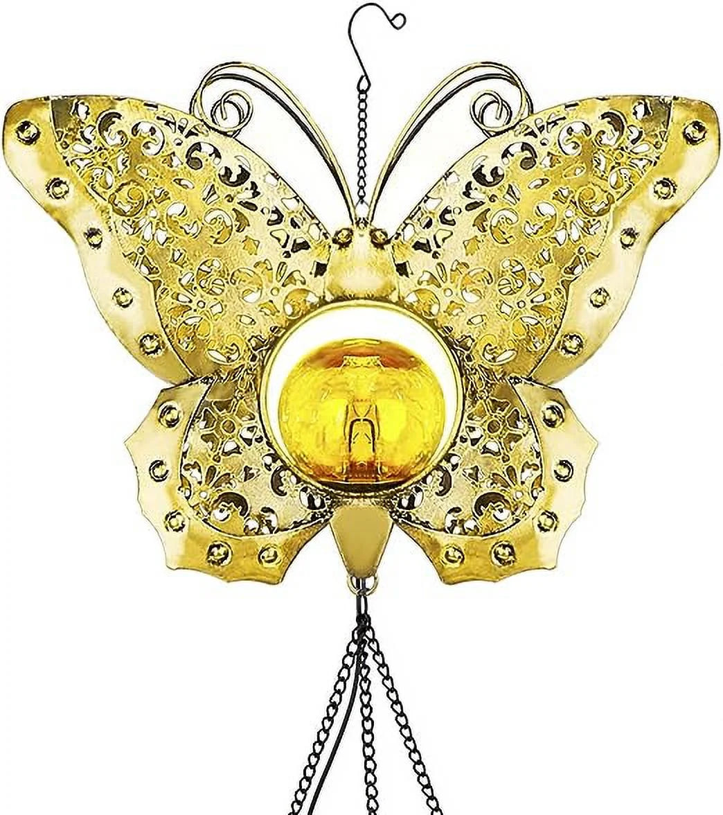 Butterfly Solar Wind Chimes for Outside,  Crackle Glass Ball Waterproof Wind Chimes Outdoor Clearance Deep Tone Garden Decor Chimes Butterfly Gifts for Women Windchimes Outdoors Unique