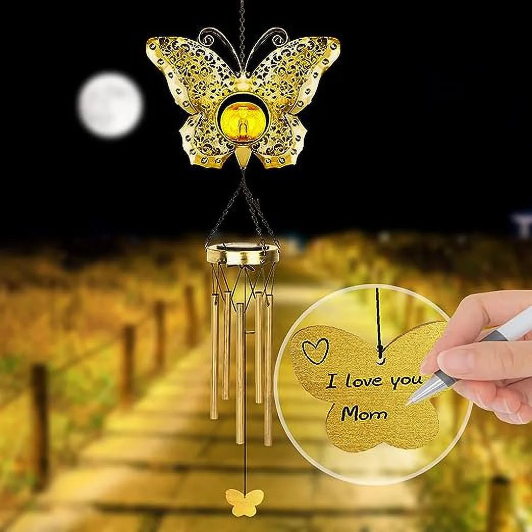 Butterfly Solar Wind Chimes for Outside,  Crackle Glass Ball Waterproof Wind Chimes Outdoor Clearance Deep Tone Garden Decor Chimes Butterfly Gifts for Women Windchimes Outdoors Unique