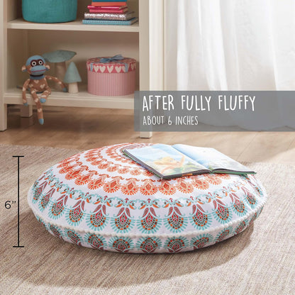 Boho Large round Floor Pillow, Oversized Mandala Meditation Pillows for Adults, Cozy Big Seating Cushion for Kids Teepee Reading Nook Playroom, Insert with Cover, Coral, 32 Inch Diameter