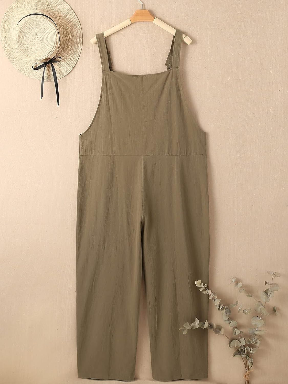 Women'S Casual Loose Jumpsuits Button Strap Sunflower Print Bib Overall with Pockets 04-Khaki X-Large