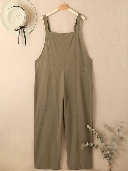 Women'S Casual Loose Jumpsuits Button Strap Sunflower Print Bib Overall with Pockets 04-Khaki X-Large