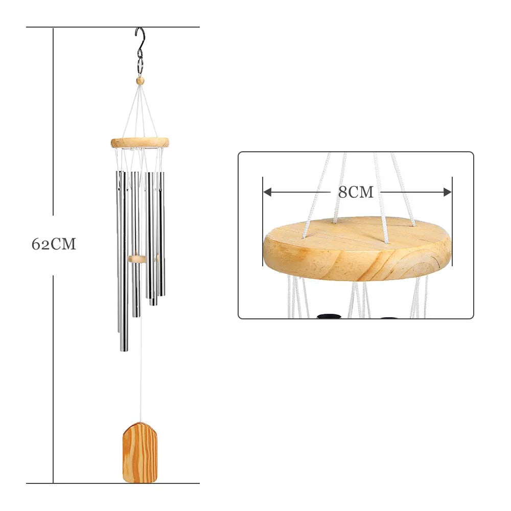 ® 25" Wind Chimes for Outside,Memorial Wind Chimes with 6 Silver Aluminum Tubes and S Hook,Clearance Wind Chimes for Home Garden Hanging Decor,Window Wind Bells