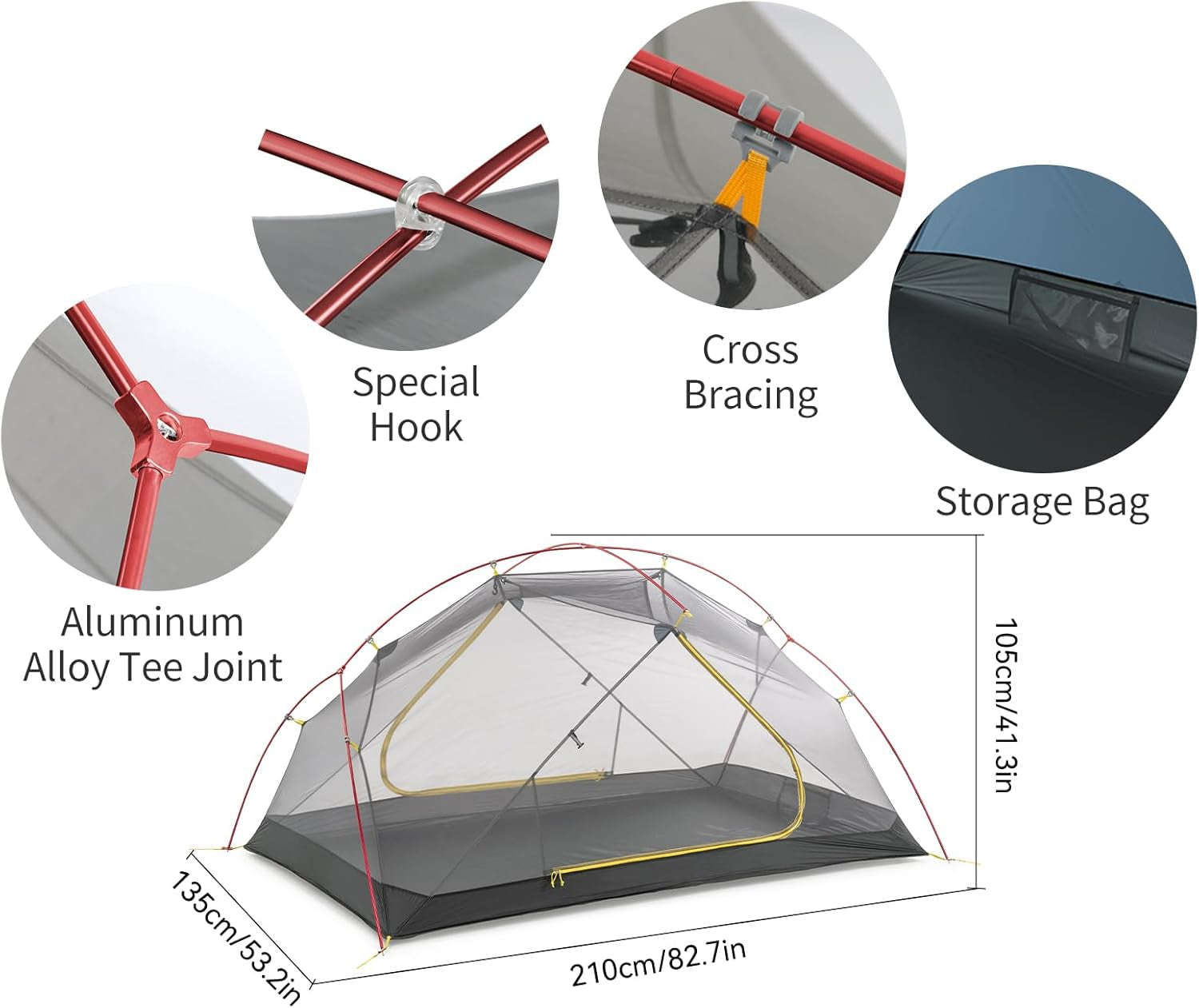 Mongar 2 Person 3 Season Camping Tent Ultralight Backpacking Tent for Hiking Cycling