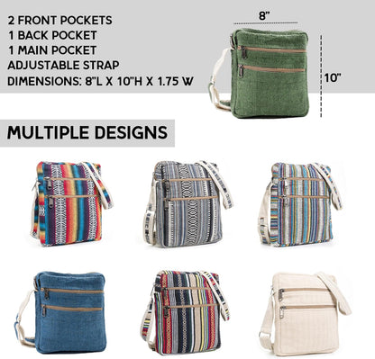 Multi Pocket Crossbody Bag Purse Made from Pure Hemp
