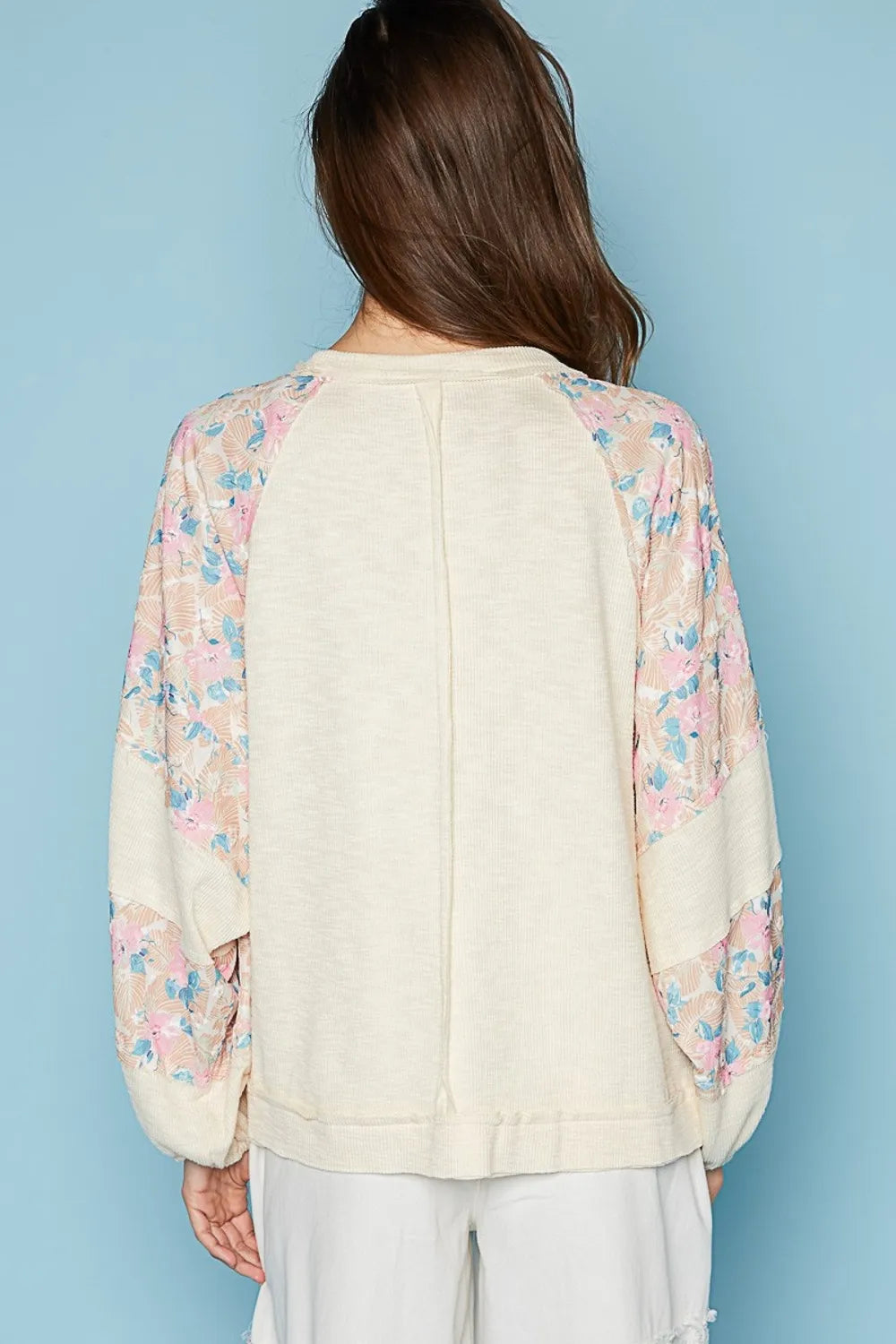 POL Clothing Round Neck Balloon Floral Long Sleeve Womens Top