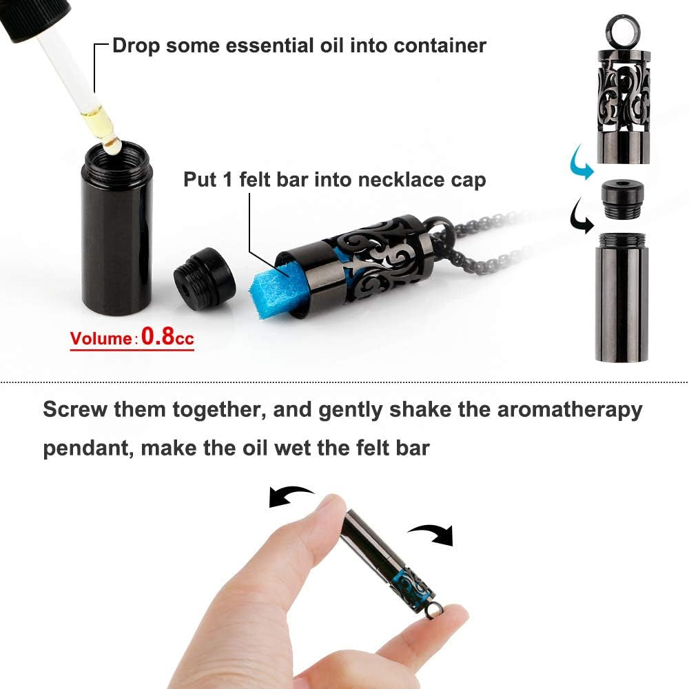 Essential Oil Necklaces for Women/Men, Diffuser Necklace 316L Stainless Steel, Diffuser Pendant for Men with 10 Felt Pads, Aromatherapy Necklace Gift Set for Birthday, Christmas