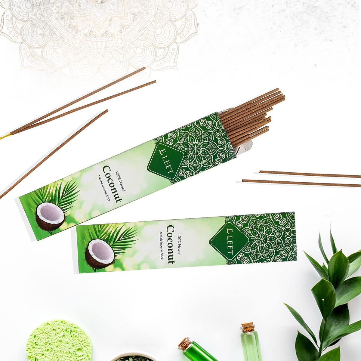 Premium 125Gm Masala Incense Sticks - 6X20Pack, Total 120 Fresh Coconut Incense Stick with Free Wood Holder for Long Lasting Aroma, Sensual Therapy & Meditation, Home Cleansing