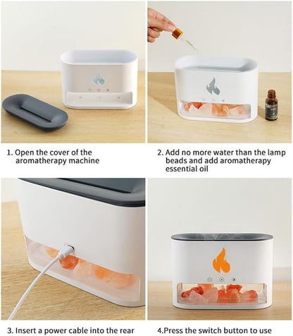 Essential Oil Diffuser 2 in 1 Aromatherapy Diffuser & Himalayan Salt Lamp 250Ml Flame Humidifier for Bedroom Mute Colorful Night Light (Without Essential Oil, Timeable, White)