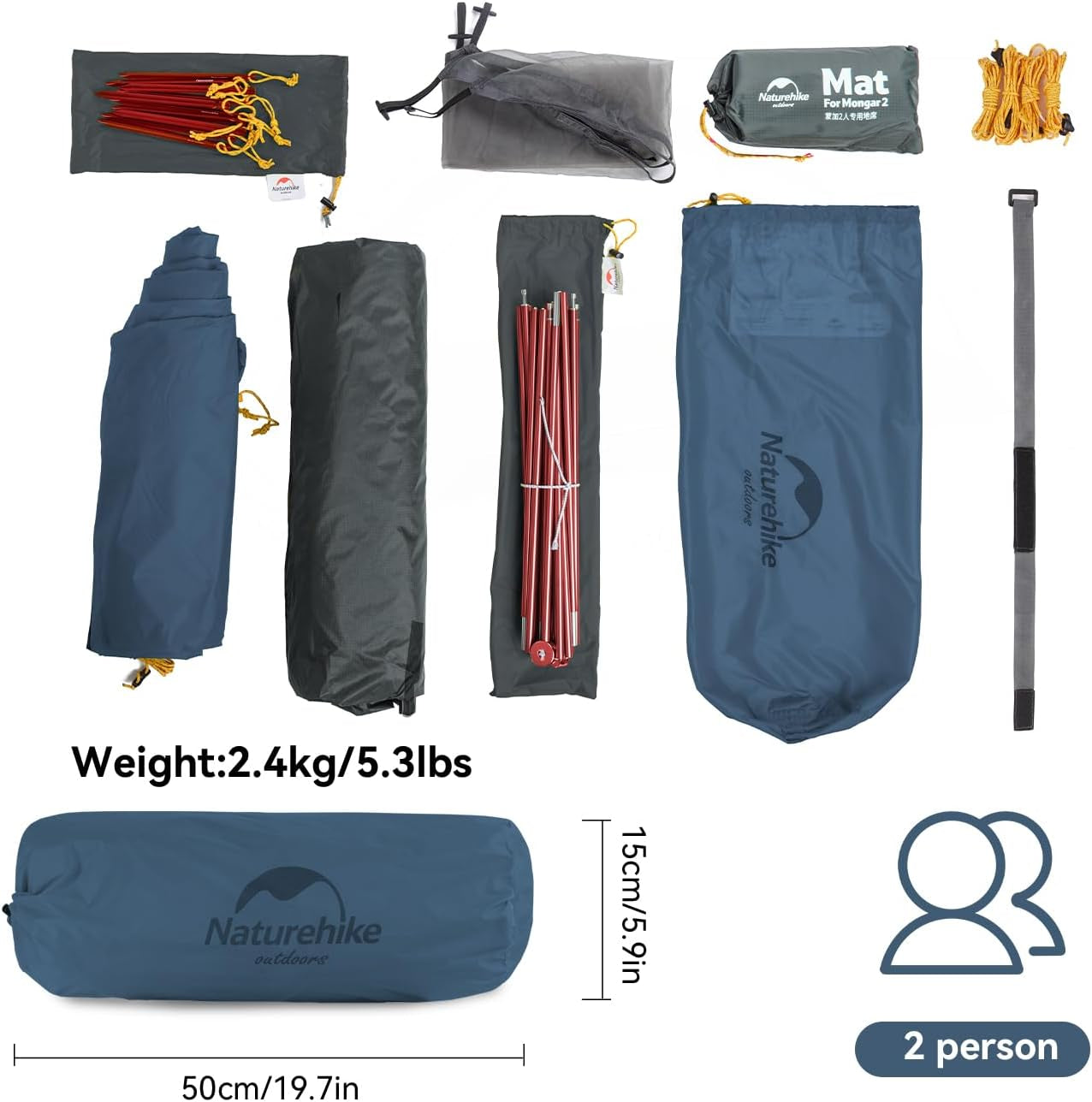 Mongar 2 Person 3 Season Camping Tent Ultralight Backpacking Tent for Hiking Cycling