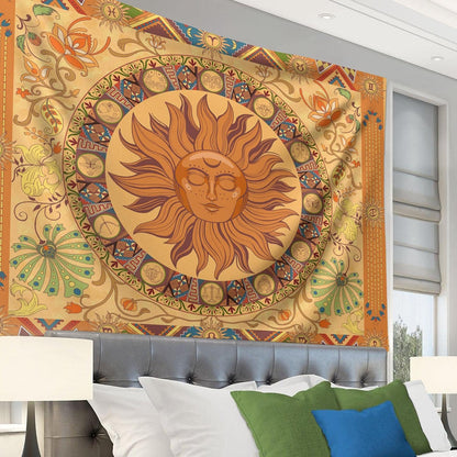 Hippie Tapestry Burning the Sun Tapestry Hippie, Zodiac Tapestries Astrology Tapestry for Bedroom Aesthetic, Flower Tapestry Wall Hanging,Orange Zodiac Sign Tapestry Flowers Vintage Tapestry
