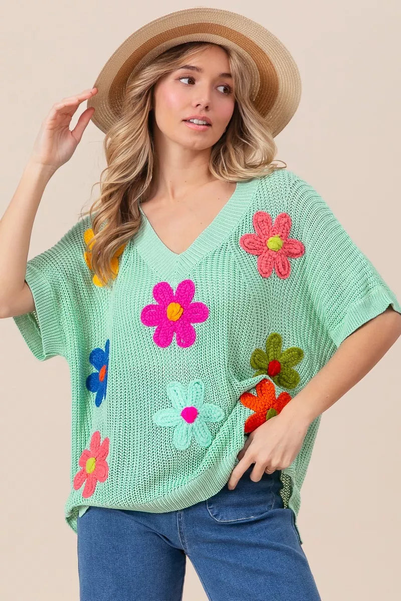 Flower Patches Dolman Sleeve Lightweight Sweater
