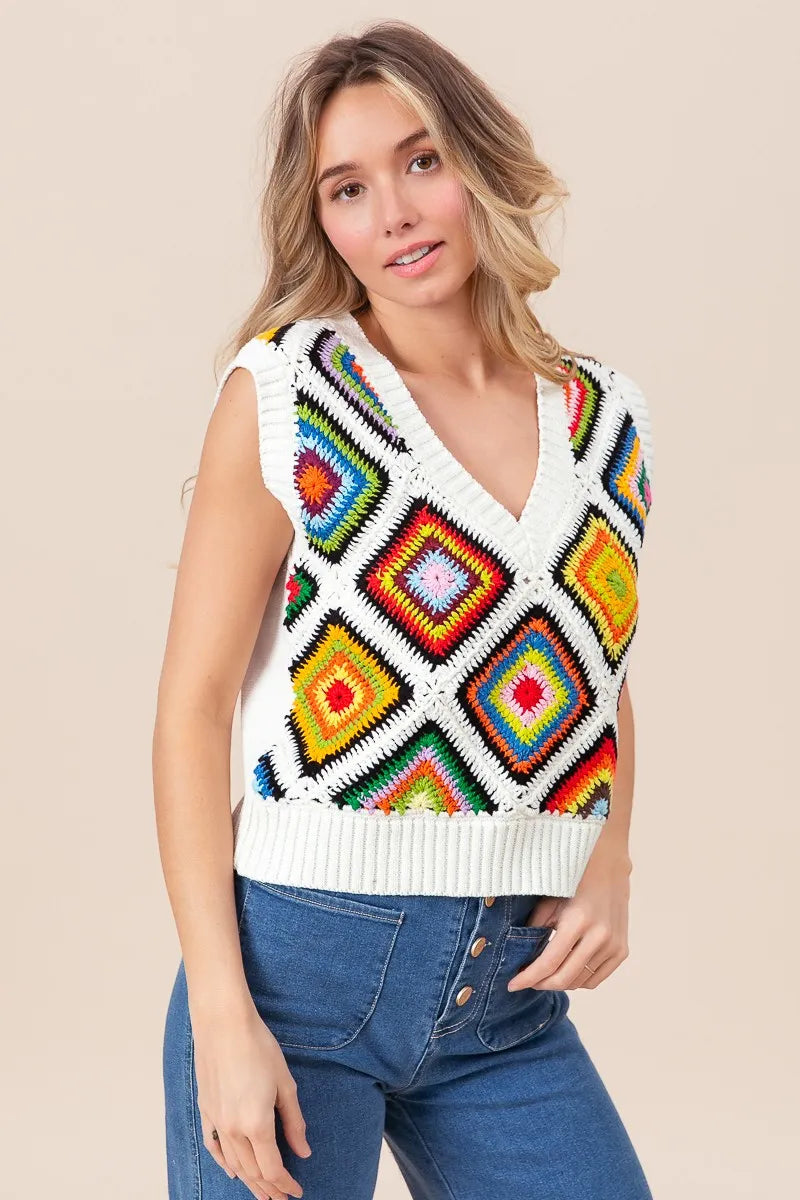 BiBi Diamond Granny Square Sweater Vest