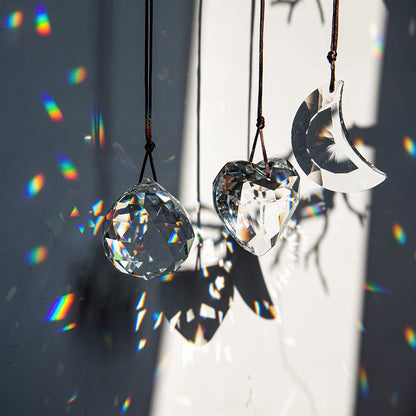 Clear Suncatcher Crystal Prism Ball Heart Moon Window Decor Ornament,Hanging Crystals Prisms for Car Garden,Pack of 3