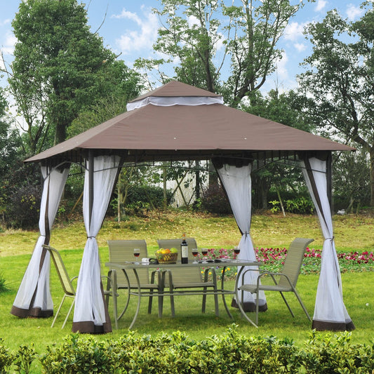 Outsunny 10x10ft Double Tier Garden Gazebo Canopy Outdoor Sunshade