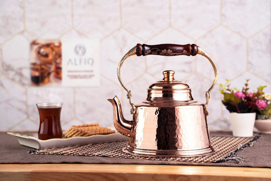 Hammered Solid Copper Teapot Stovetop with Wooden Handle – 1.6 Quart Shiny Finish Kettle