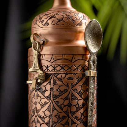 Handcrafted Copper Coffee And Spice Jar with Brass Spoon – Ornate Engraved Design