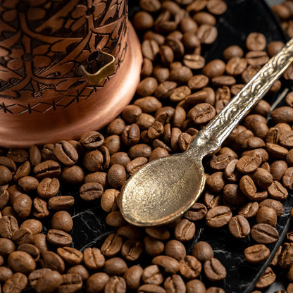 Handcrafted Copper Coffee And Spice Jar with Brass Spoon – Ornate Engraved Design