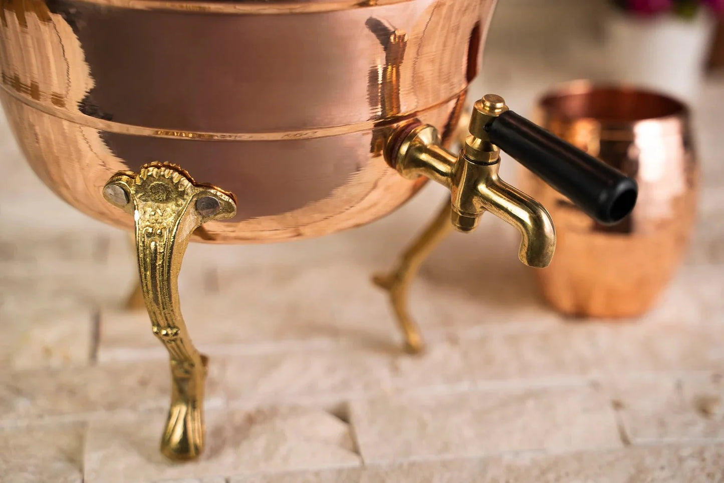 Handmade Copper Beverage Dispenser with Mug Set – 100% Solid Copper, 5L Vessel