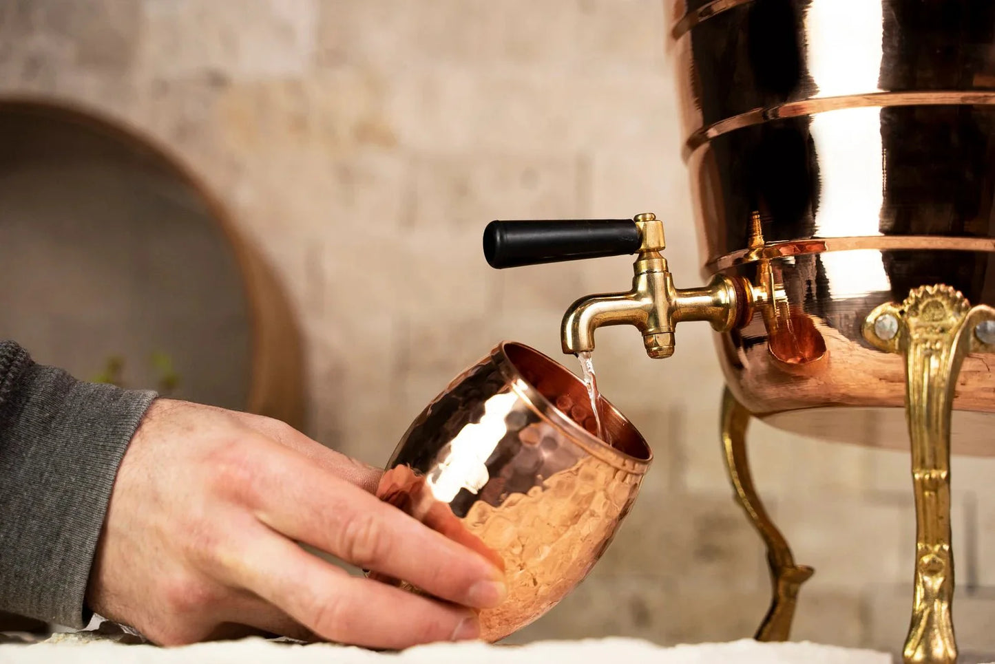 Handmade Copper Beverage Dispenser with Mug Set – 100% Solid Copper, 5L Vessel