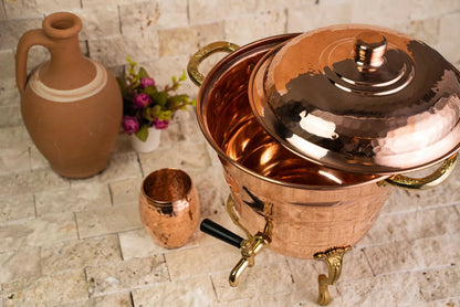 Handmade Copper Beverage Dispenser with Mug Set – 100% Solid Copper, 5L Vessel