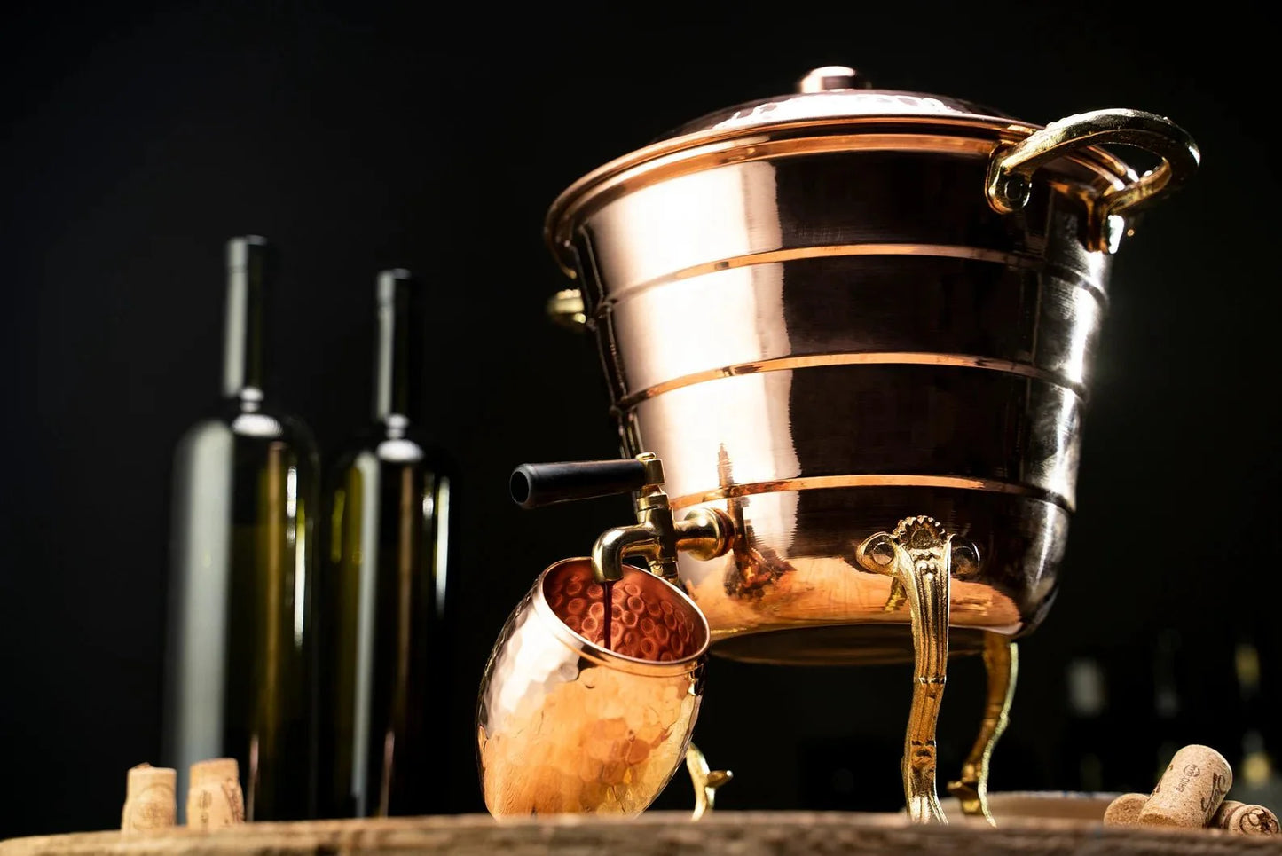 Handmade Copper Beverage Dispenser with Mug Set – 100% Solid Copper, 5L Vessel