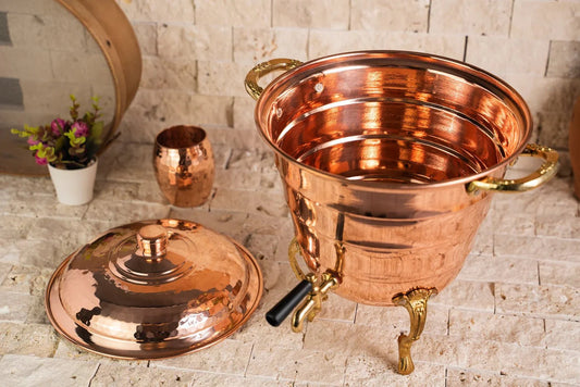 Handmade Copper Beverage Dispenser with Mug Set – 100% Solid Copper, 5L Vessel