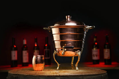 Handmade Copper Beverage Dispenser with Mug Set – 100% Solid Copper, 5L Vessel