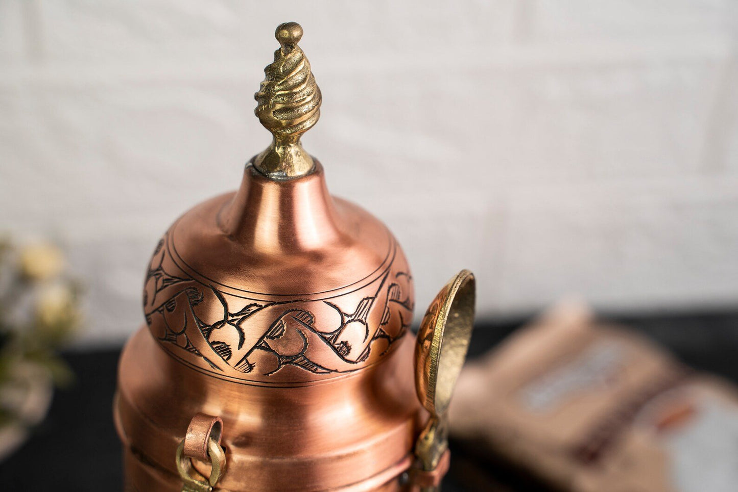 Handmade Copper Coffee Maker Set – Pot, Airtight Container & Brass Spoon
