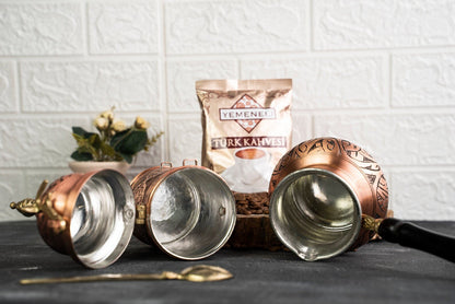 Handmade Copper Coffee Maker Set – Pot, Airtight Container & Brass Spoon