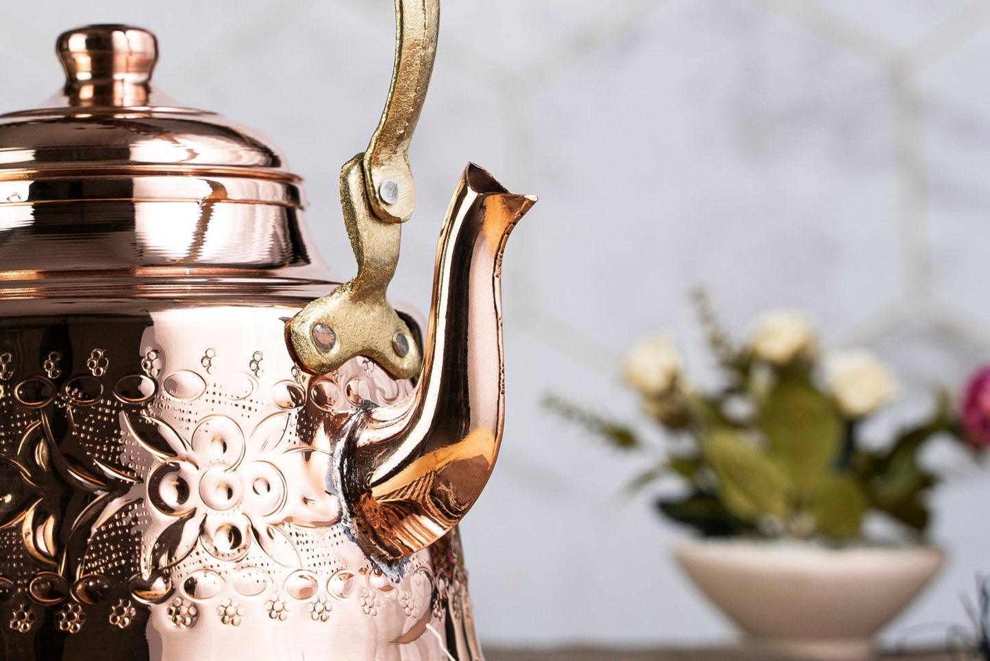 Handmade Engraved Copper Solid Copper Teapot Stovetop, 1.6 Quarts (1.5 Liter)
