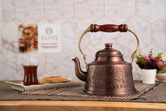 Handmade Engraved Dark Solid Copper Teapot – 1.6 Quart Stovetop Kettle