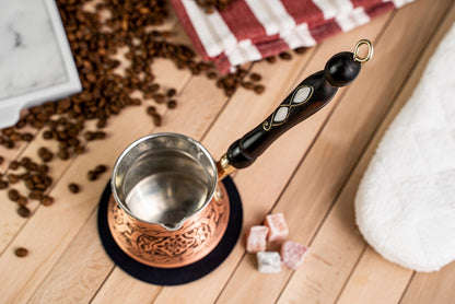 Handmade Pure Copper Turkish Coffee Pot with Wooden Handle – 400 ml Milk and Coffee Warmer