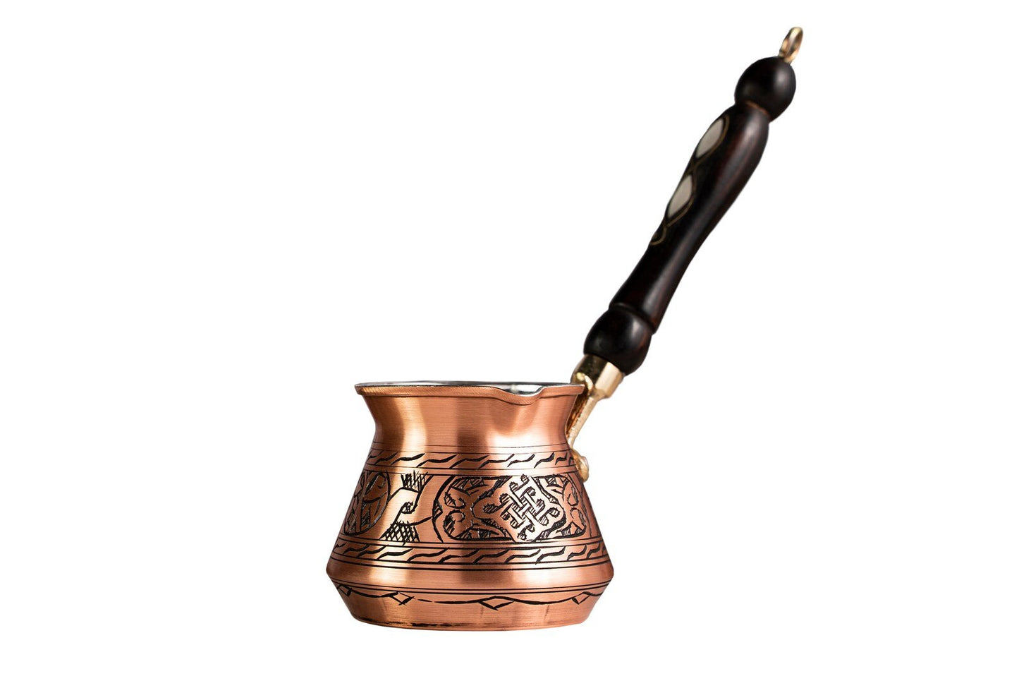 Handmade Pure Copper Turkish Coffee Pot with Wooden Handle – 400 ml Milk and Coffee Warmer