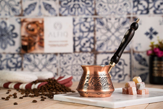 Handmade Pure Copper Turkish Coffee Pot with Wooden Handle – 400 ml Milk and Coffee Warmer