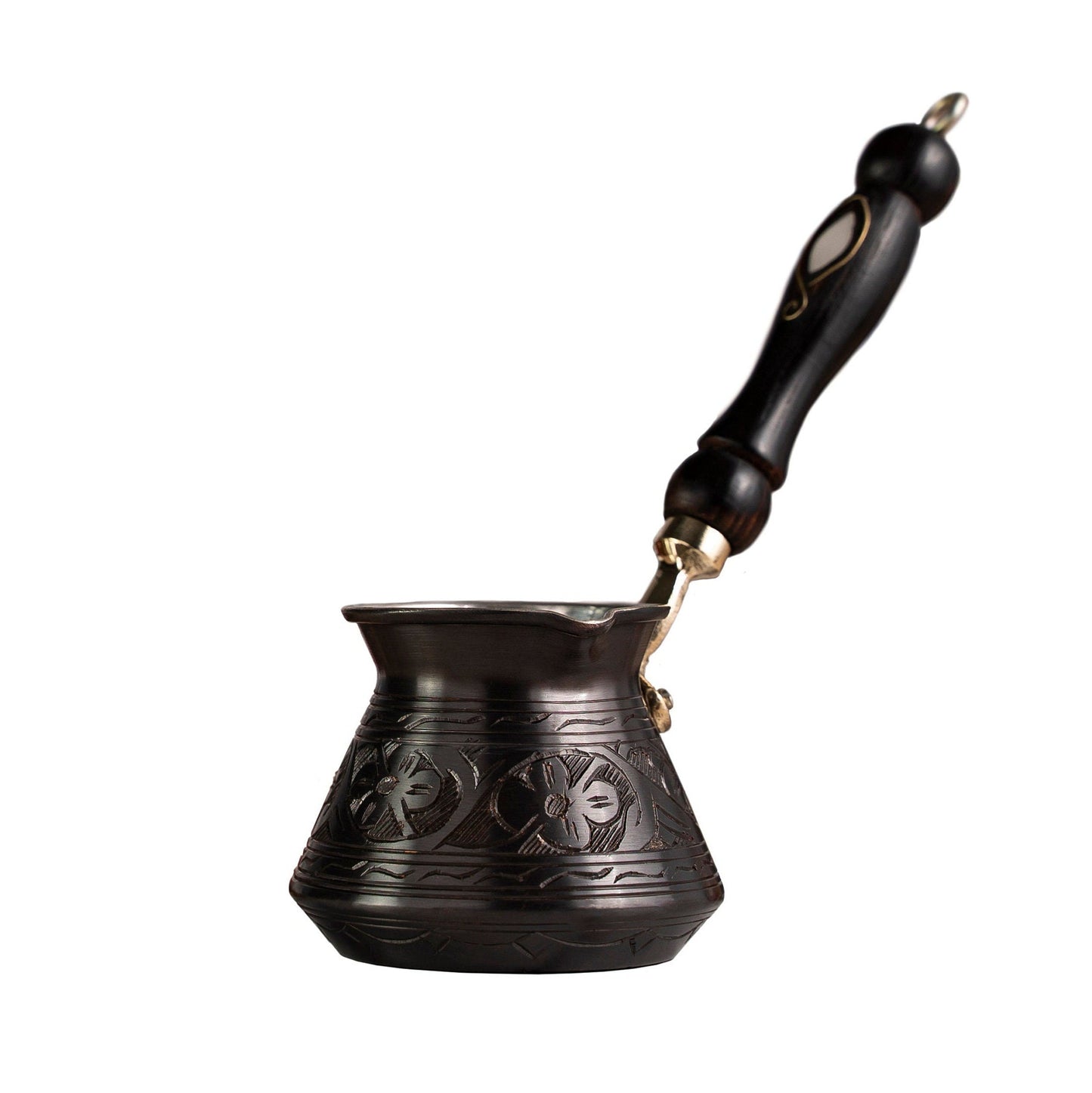 Handmade Pure Copper Turkish Coffee Pot with Wooden Handle – 400 ml Milk and Coffee Warmer