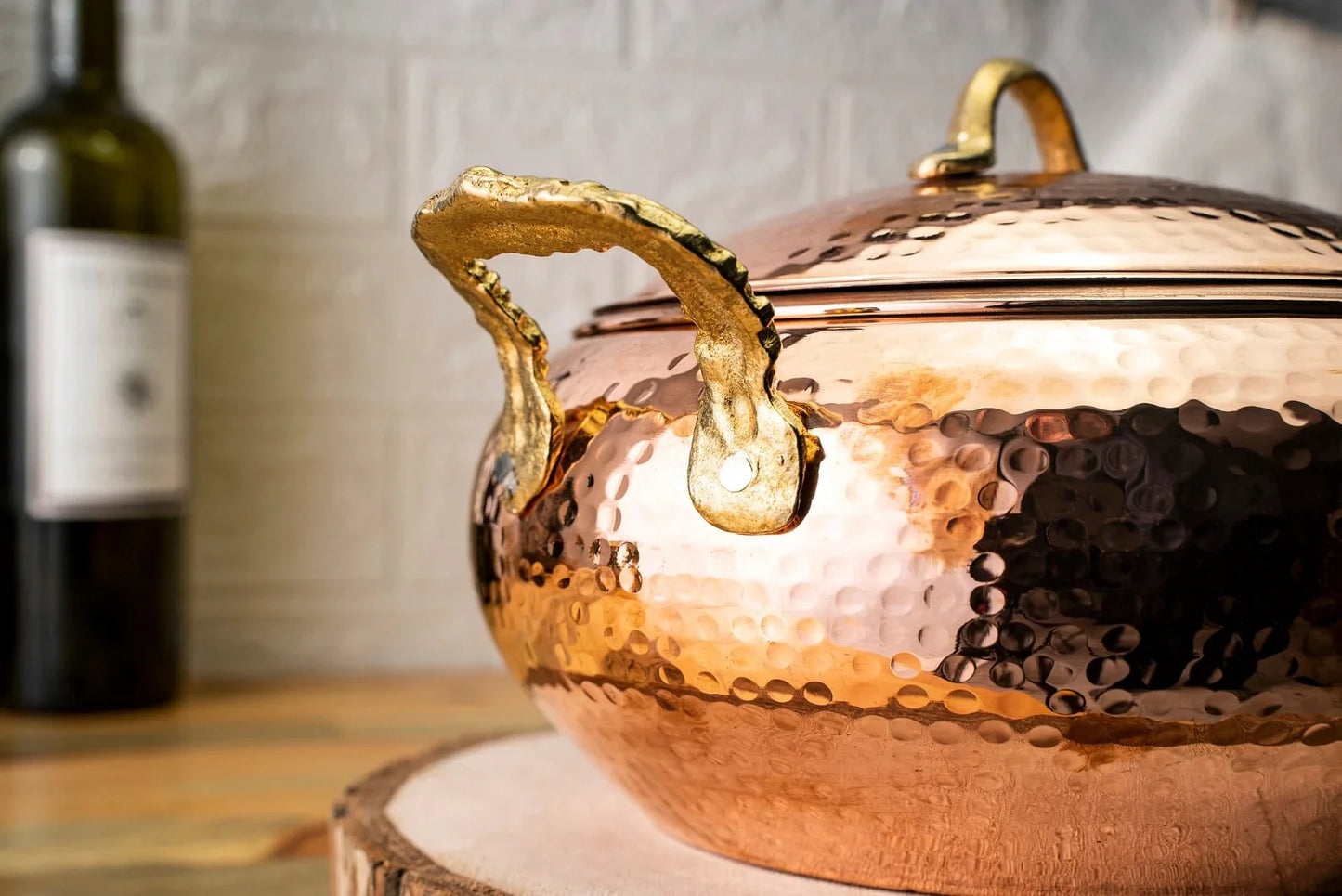 Handmade Solid Copper Cooking Pot with Lid & Brass Handle – Heavy Duty Casserole