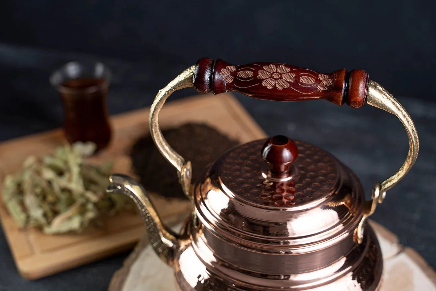 Handmade Solid Copper Teapot Stovetop – 1.6 Quart Hammered Finish Kettle