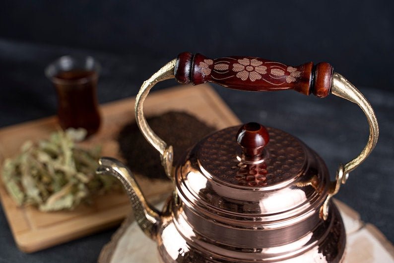 Handmade Solid Copper Teapot Stovetop – 1.6 Quart Hammered Finish Kettle