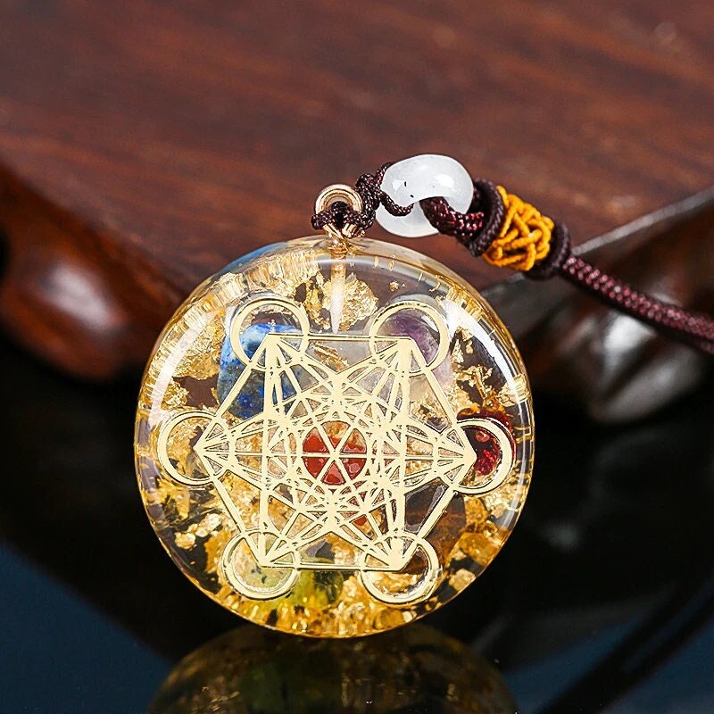 Orgonite Metatron 7 Chakra Energy Necklace. EmF Protection.