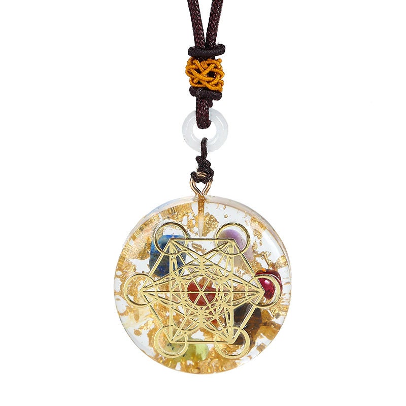 Orgonite Metatron 7 Chakra Energy Necklace. EmF Protection.