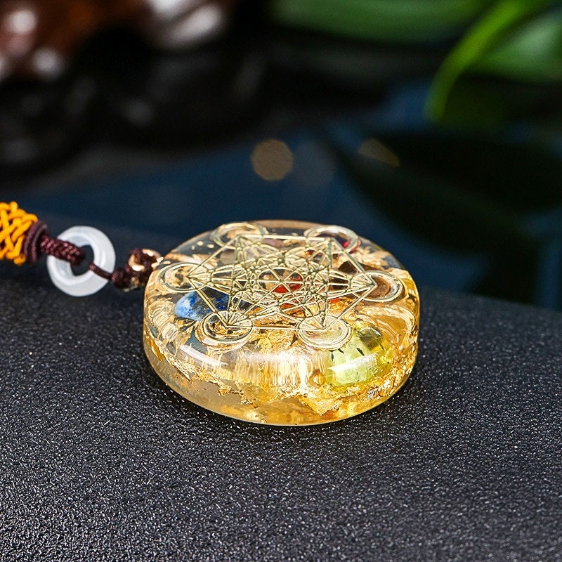 Orgonite Metatron 7 Chakra Energy Necklace. EmF Protection.