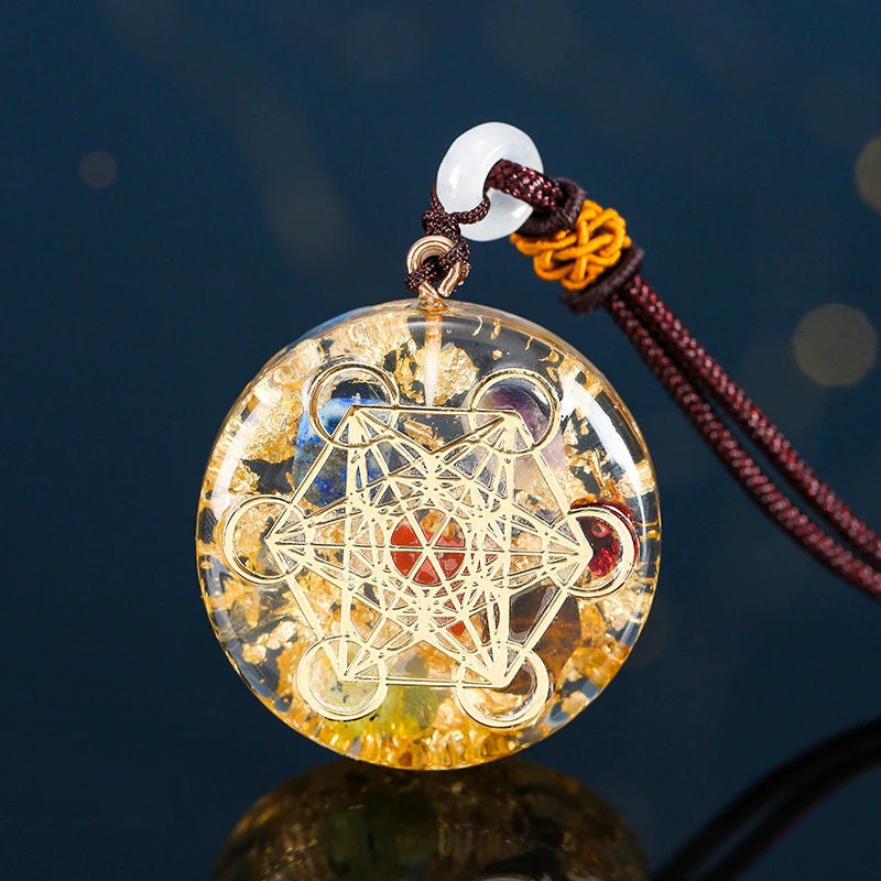 Orgonite Metatron 7 Chakra Energy Necklace. EmF Protection.